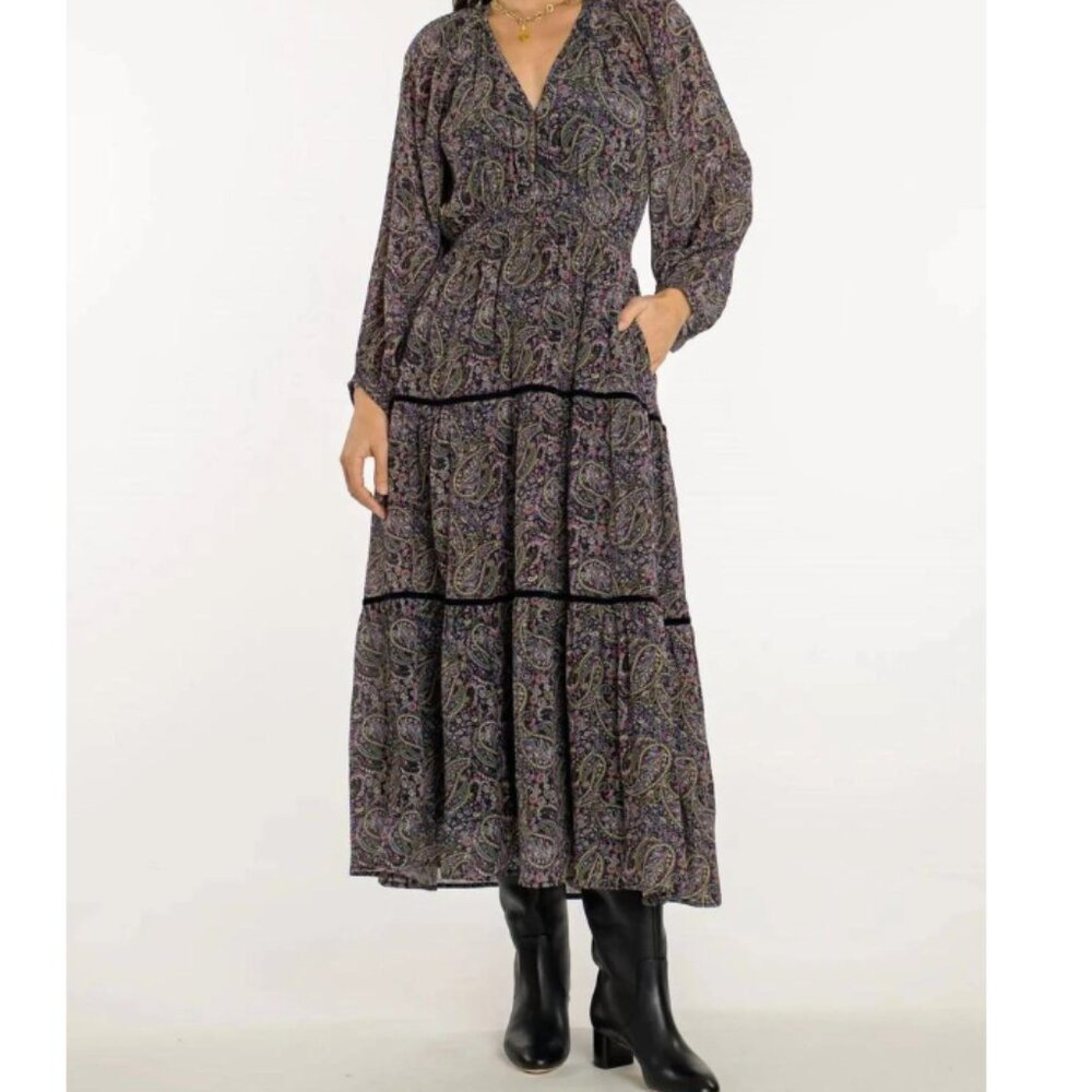 Elizabeth James The Label Hallie dress paisley size XS tiered smocked NWT